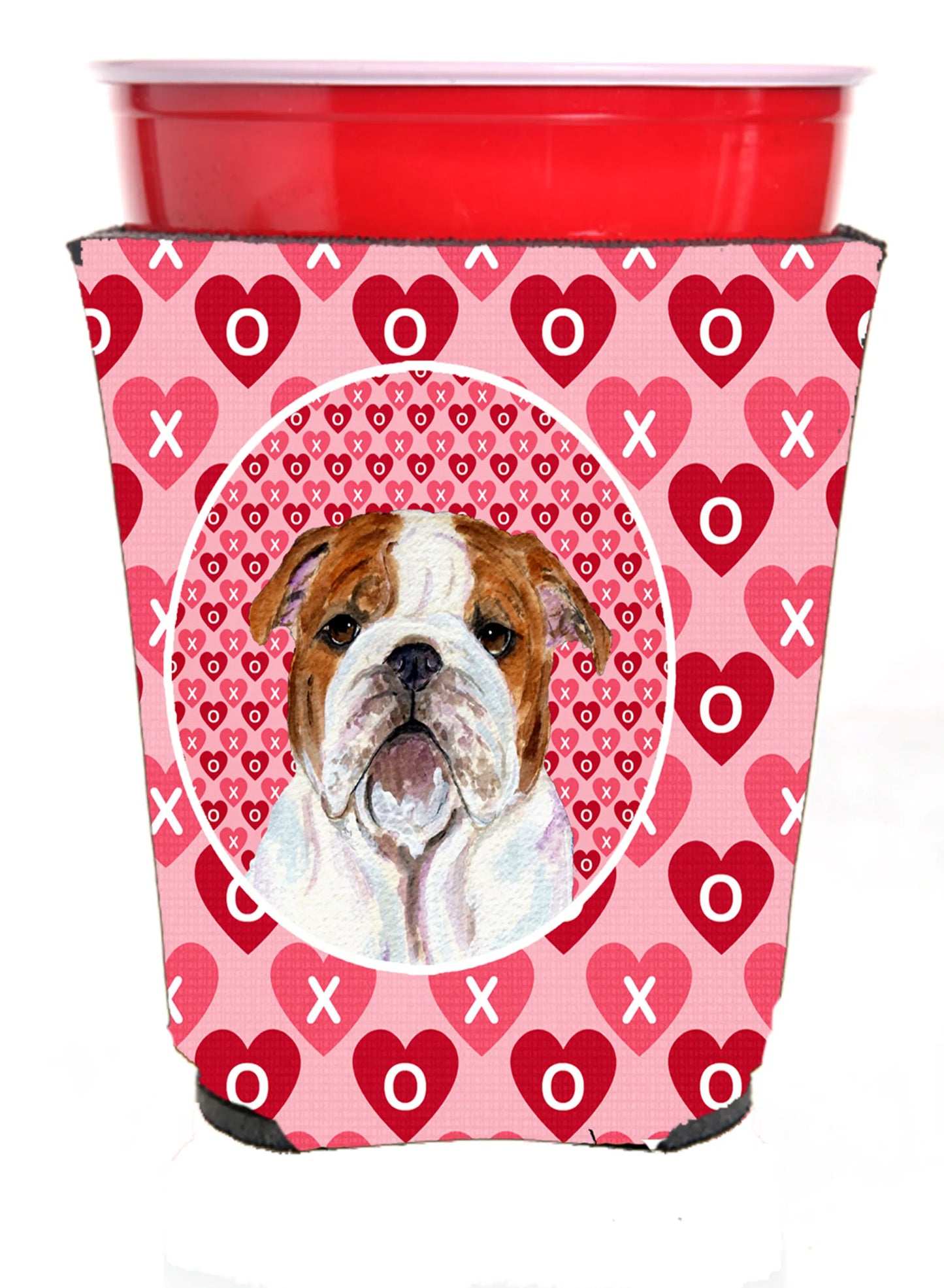 Hearts Love and Valentine's Day Design with Dog Red Solo Cup Hugger