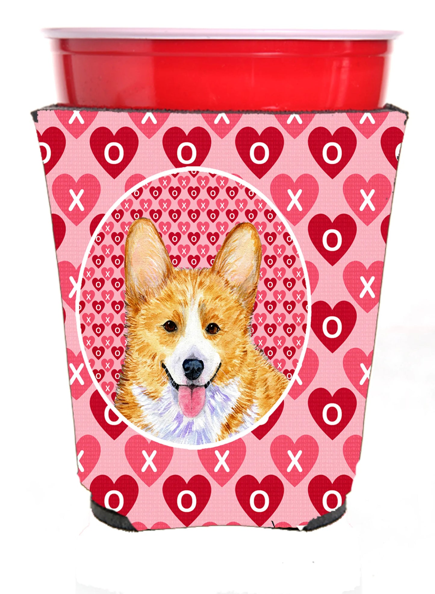 Hearts Love and Valentine's Day Design with Dog Red Solo Cup Hugger