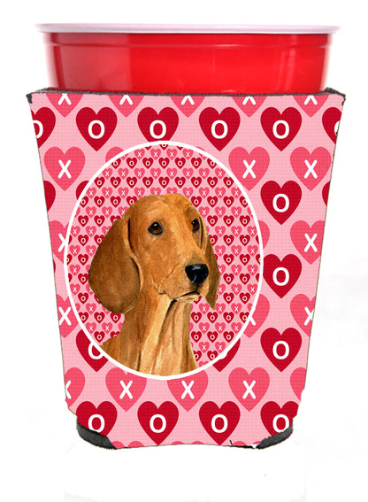 Hearts Love and Valentine's Day Design with Dog Red Solo Cup Hugger