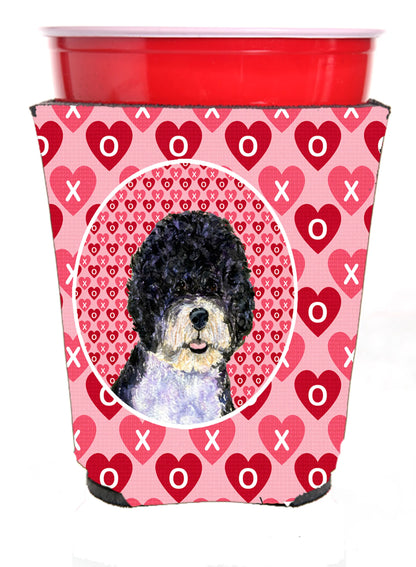 Hearts Love and Valentine's Day Design with Dog Red Solo Cup Hugger