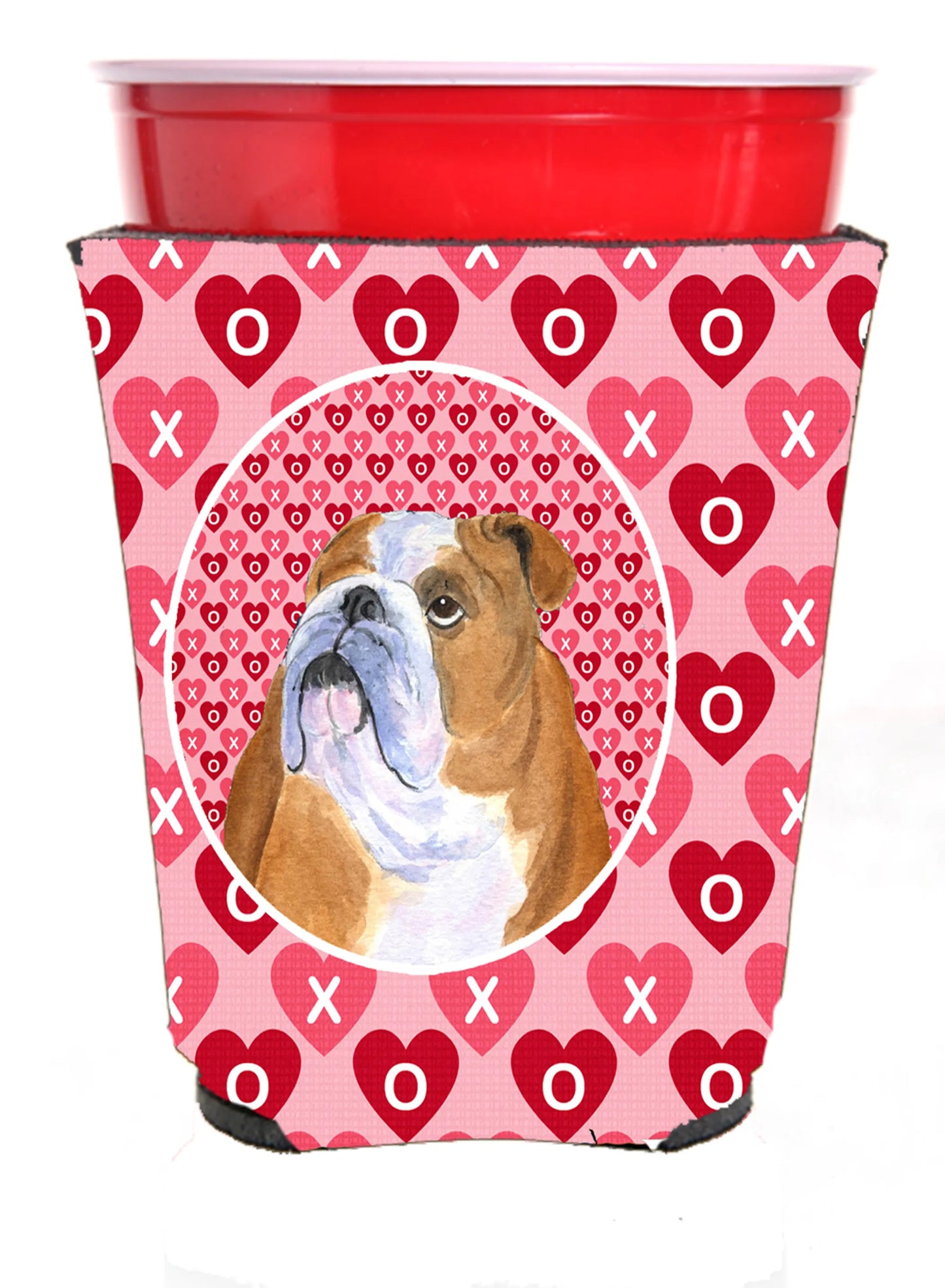 Hearts Love and Valentine's Day Design with Dog Red Solo Cup Hugger