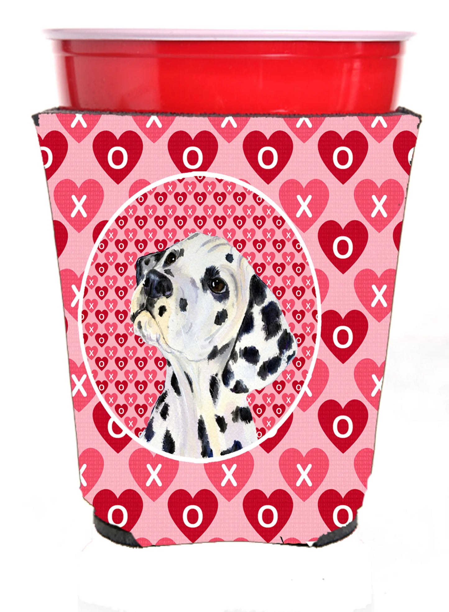 Hearts Love and Valentine's Day Design with Dog Red Solo Cup Hugger