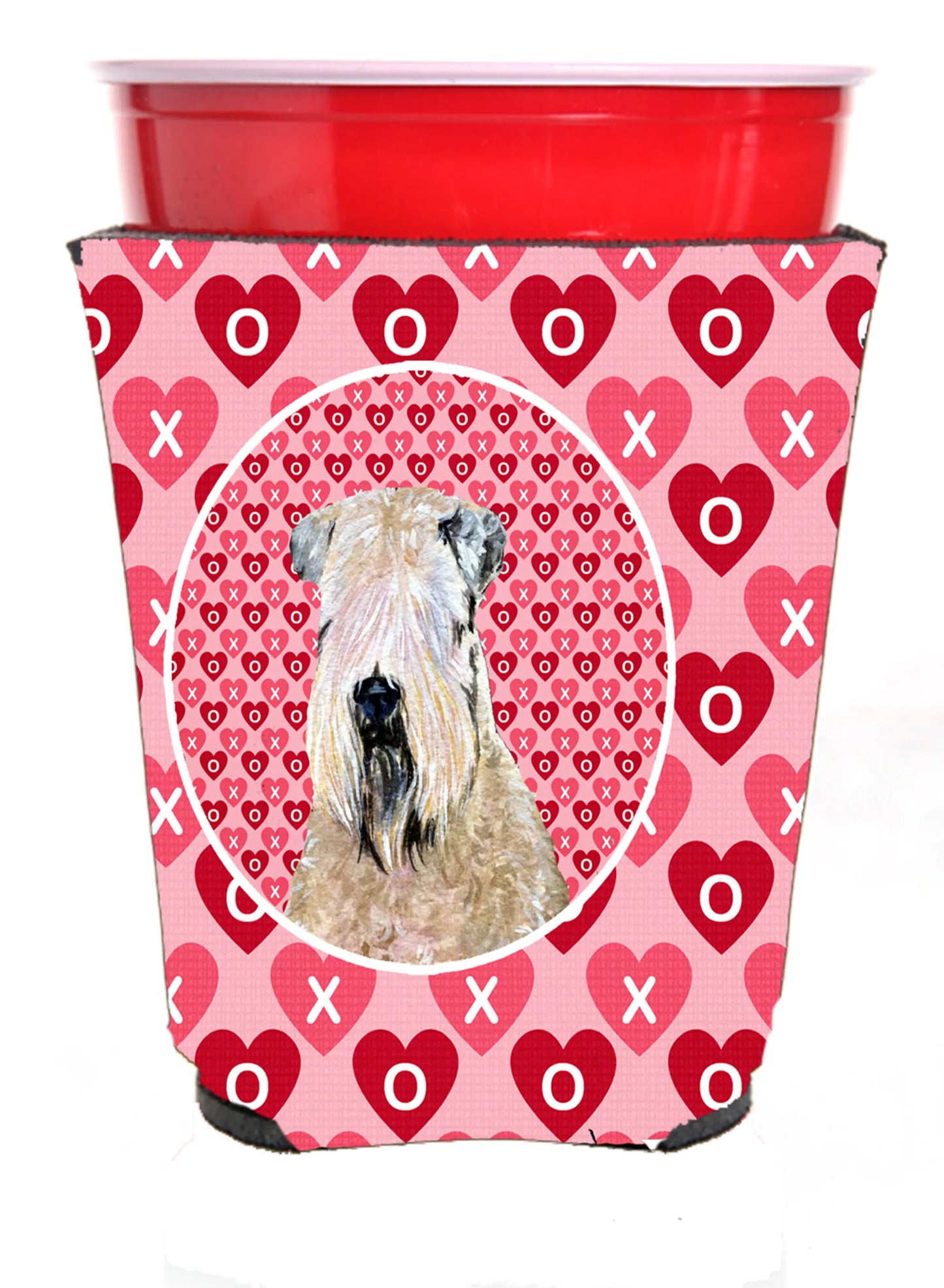 Hearts Love and Valentine's Day Design with Dog Red Solo Cup Hugger