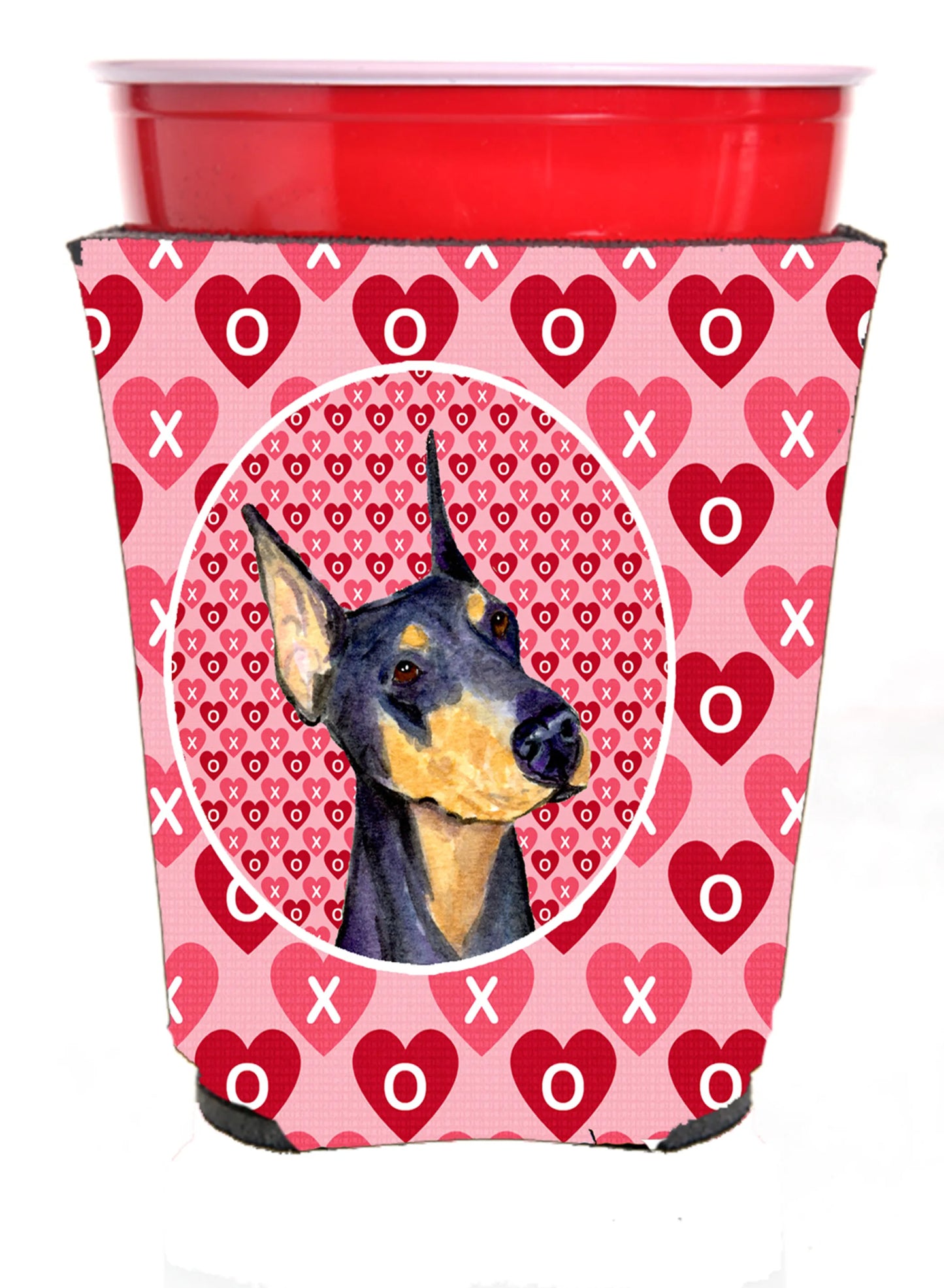 Hearts Love and Valentine's Day Design with Dog Red Solo Cup Hugger