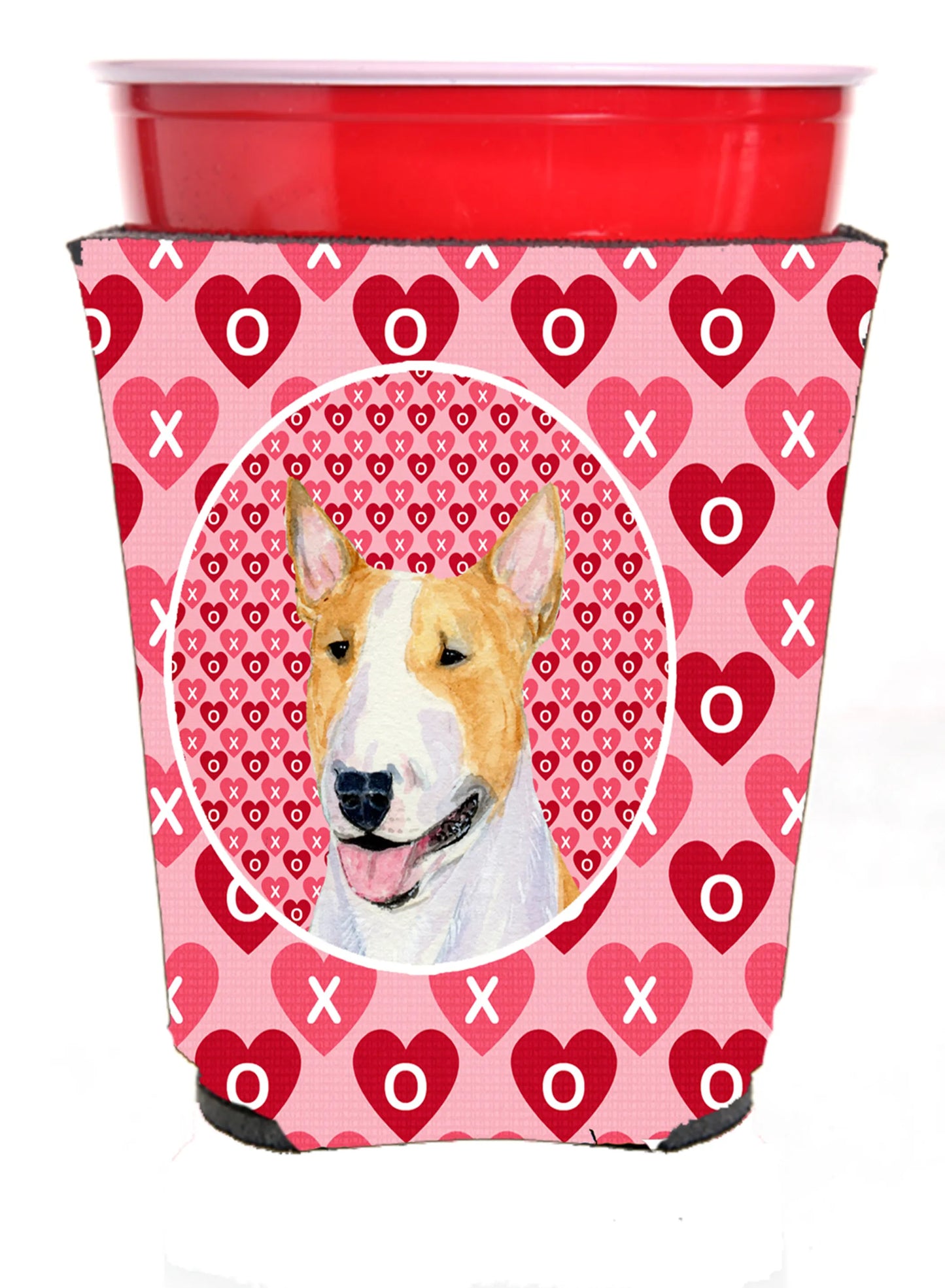 Hearts Love and Valentine's Day Design with Dog Red Solo Cup Hugger