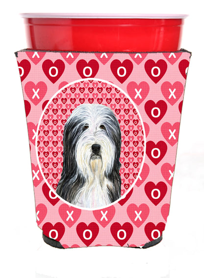 Hearts Love and Valentine's Day Design with Dog Red Solo Cup Hugger