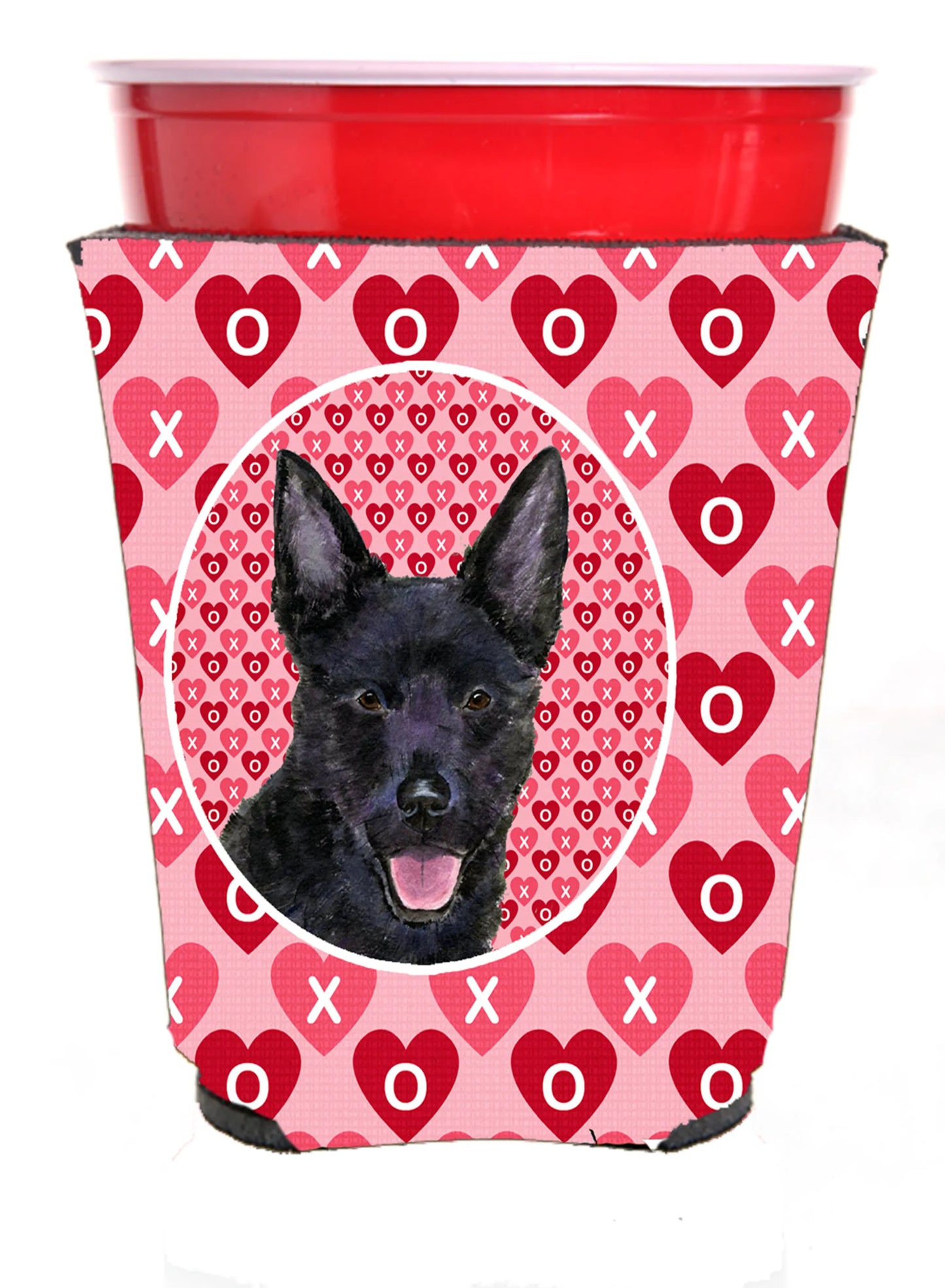 Hearts Love and Valentine's Day Design with Dog Red Solo Cup Hugger