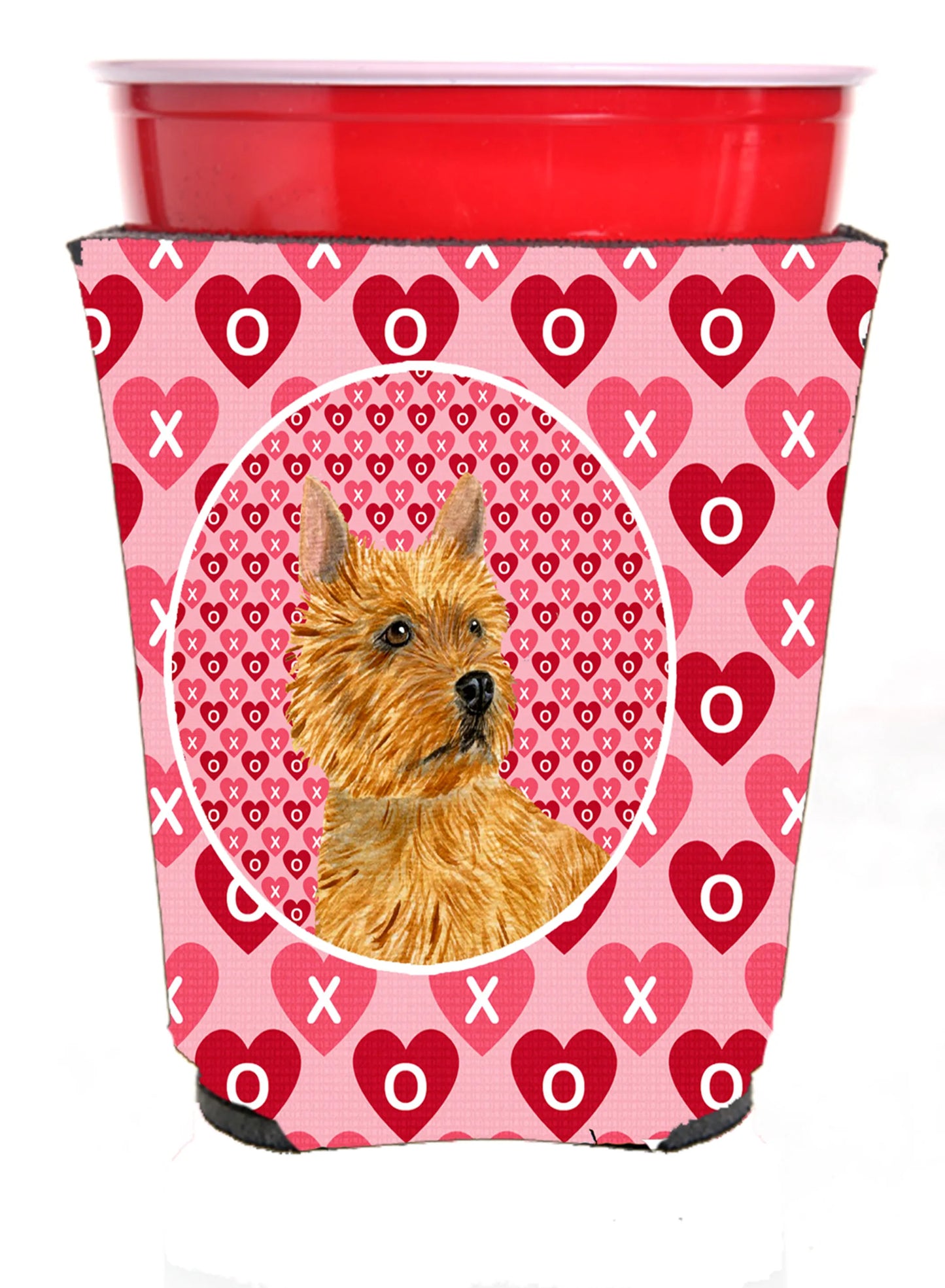 Hearts Love and Valentine's Day Design with Dog Red Solo Cup Hugger