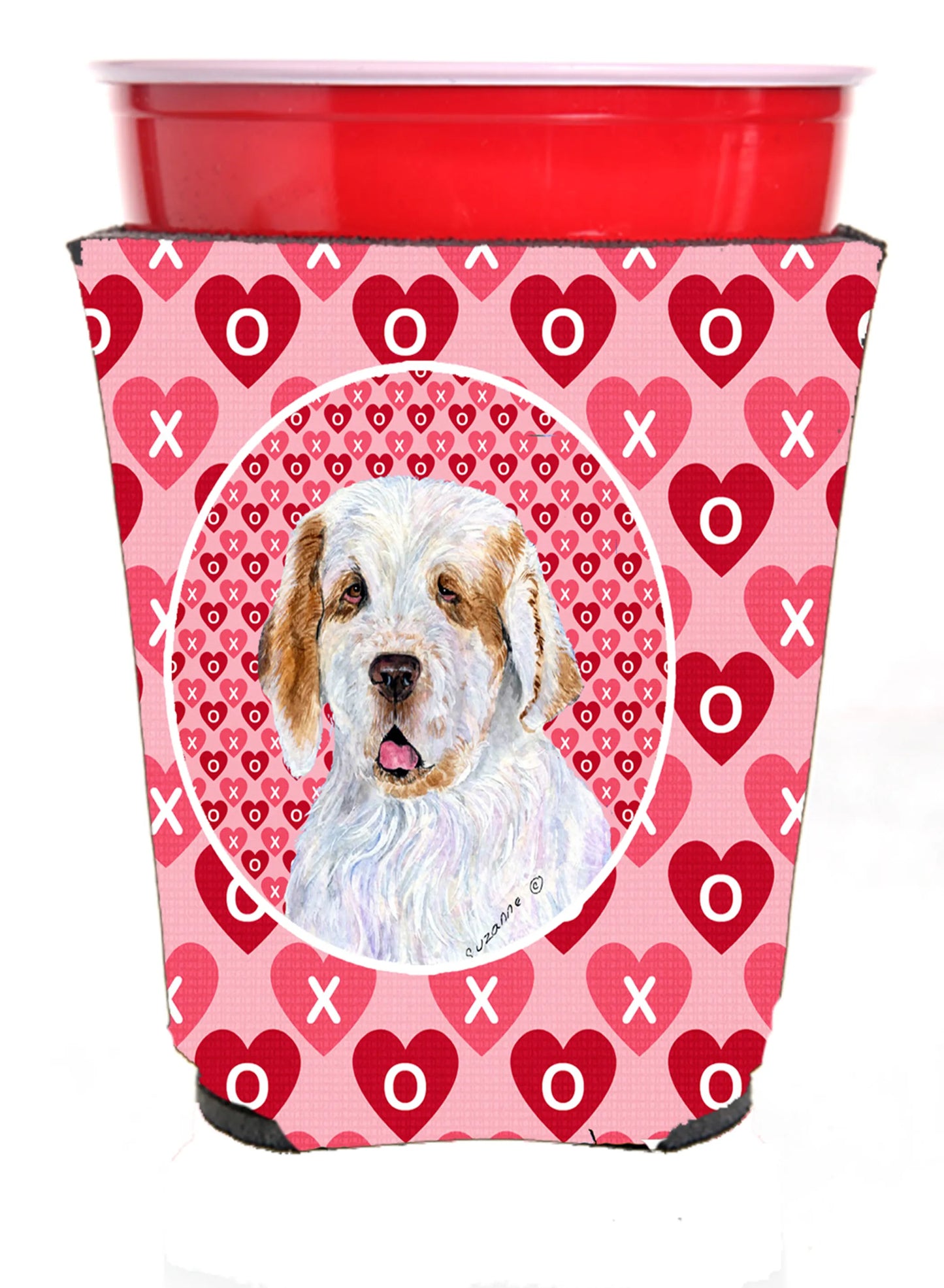 Hearts Love and Valentine's Day Design with Dog Red Solo Cup Hugger