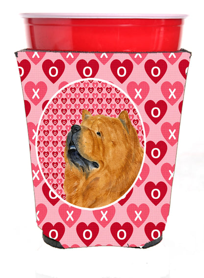 Hearts Love and Valentine's Day Design with Dog Red Solo Cup Hugger