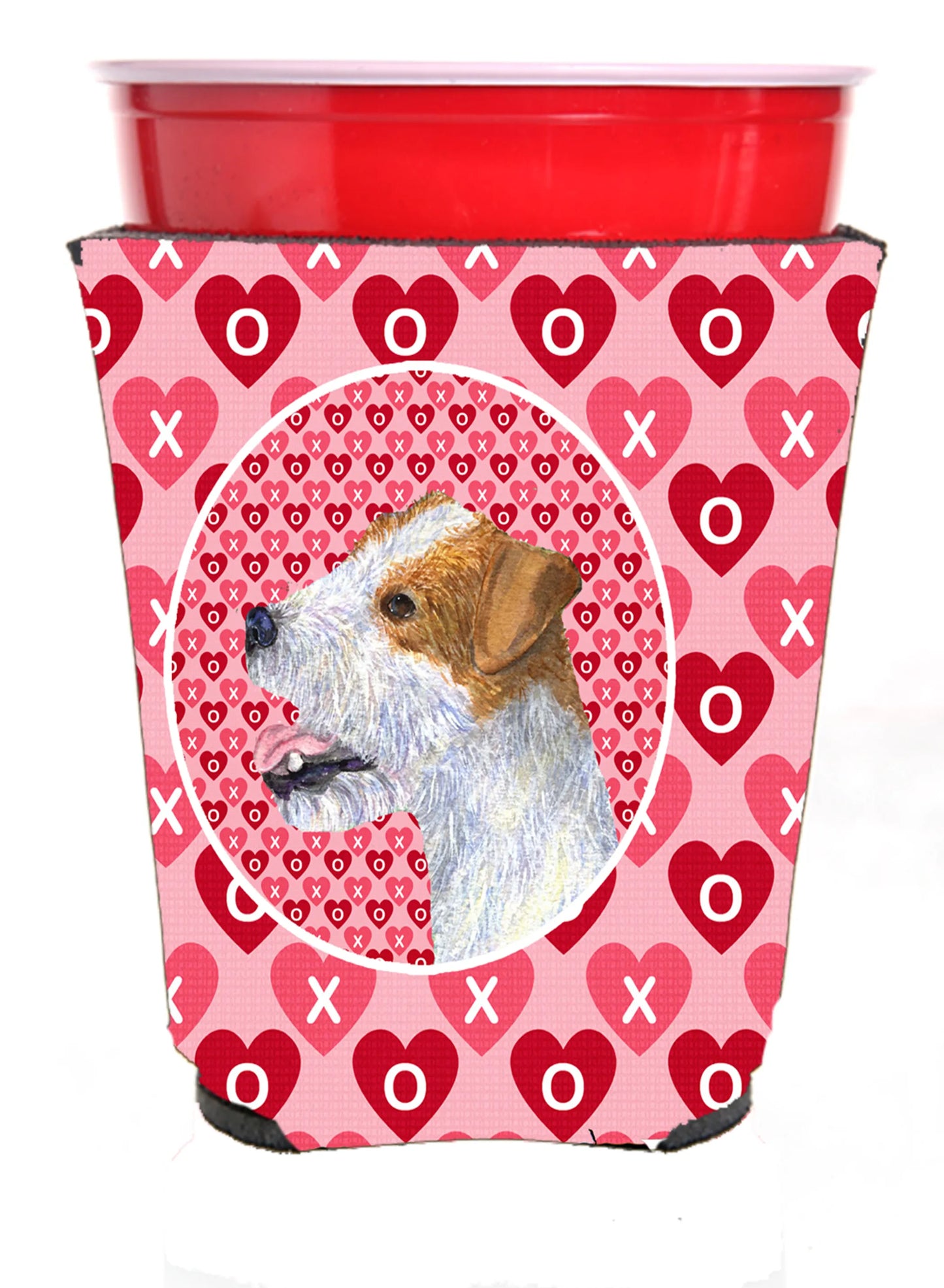 Hearts Love and Valentine's Day Design with Dog Red Solo Cup Hugger