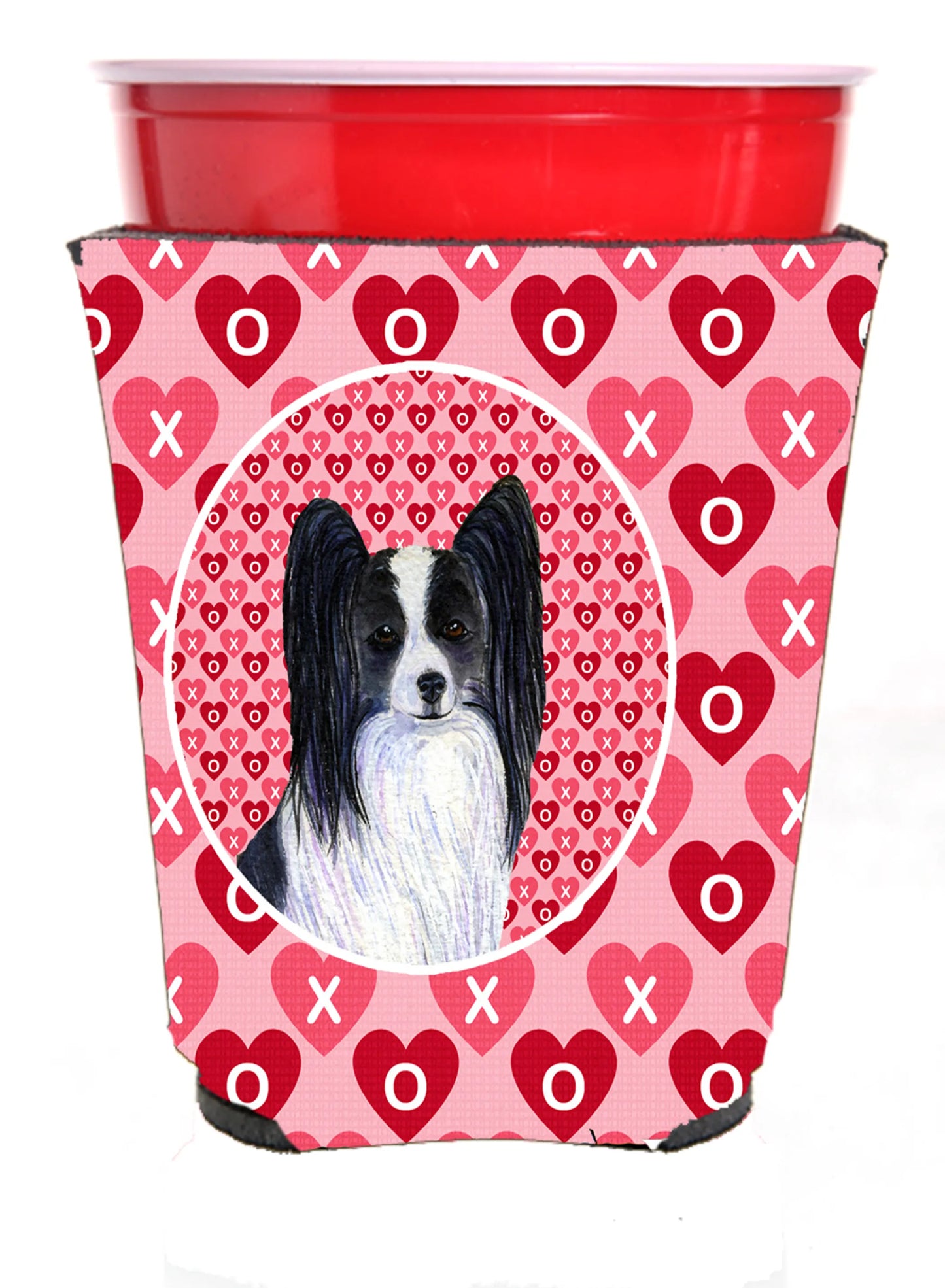 Hearts Love and Valentine's Day Design with Dog Red Solo Cup Hugger