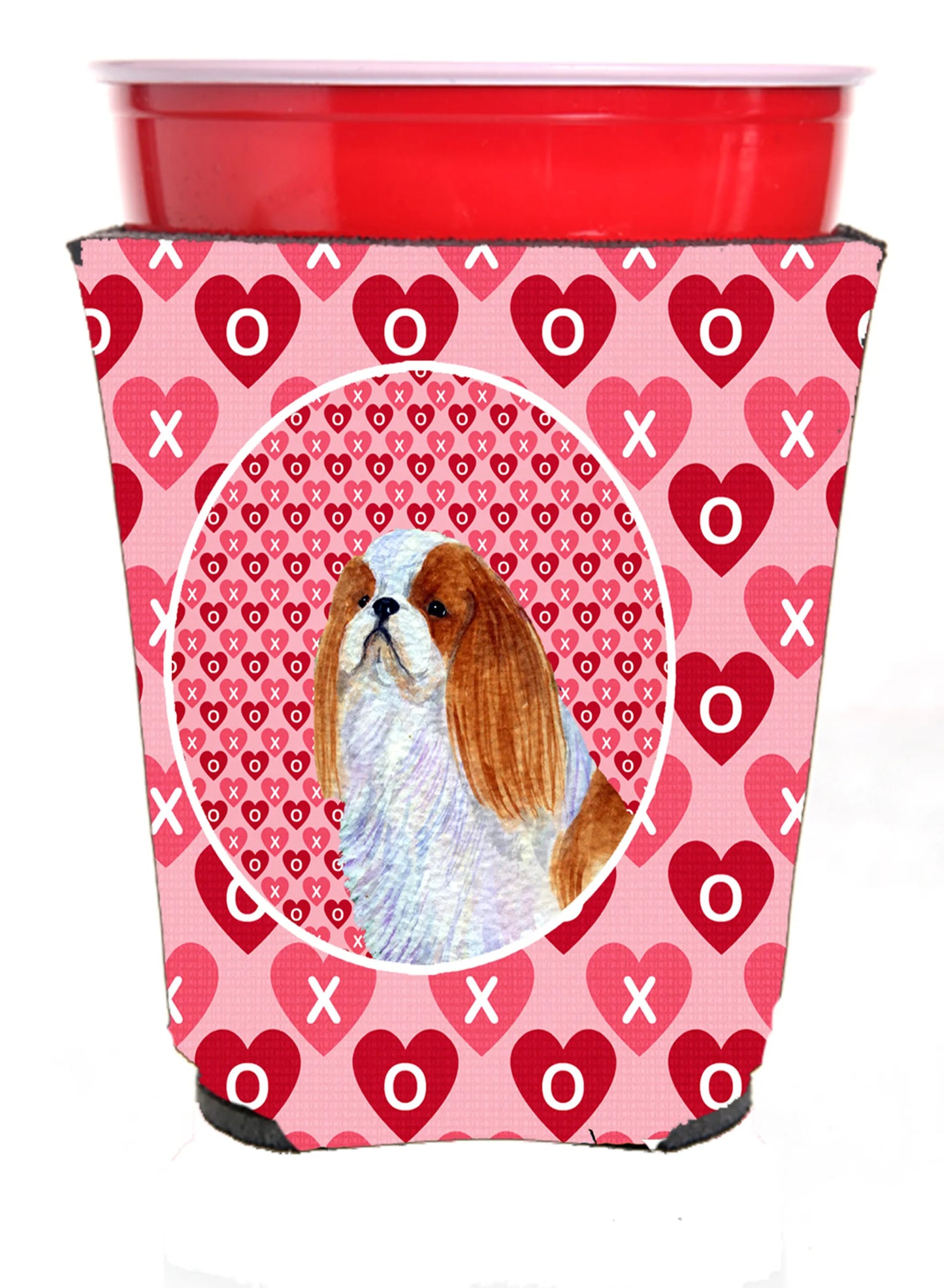 Hearts Love and Valentine's Day Design with Dog Red Solo Cup Hugger