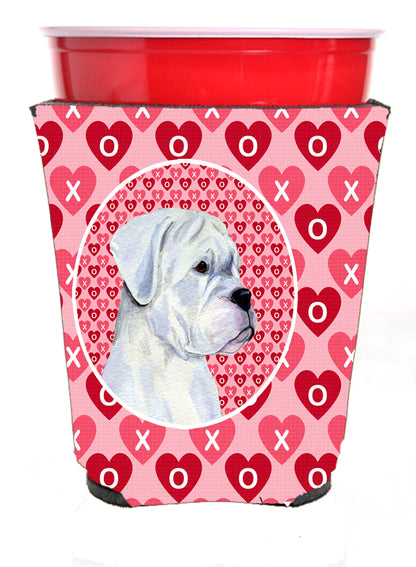 Hearts Love and Valentine's Day Design with Dog Red Solo Cup Hugger