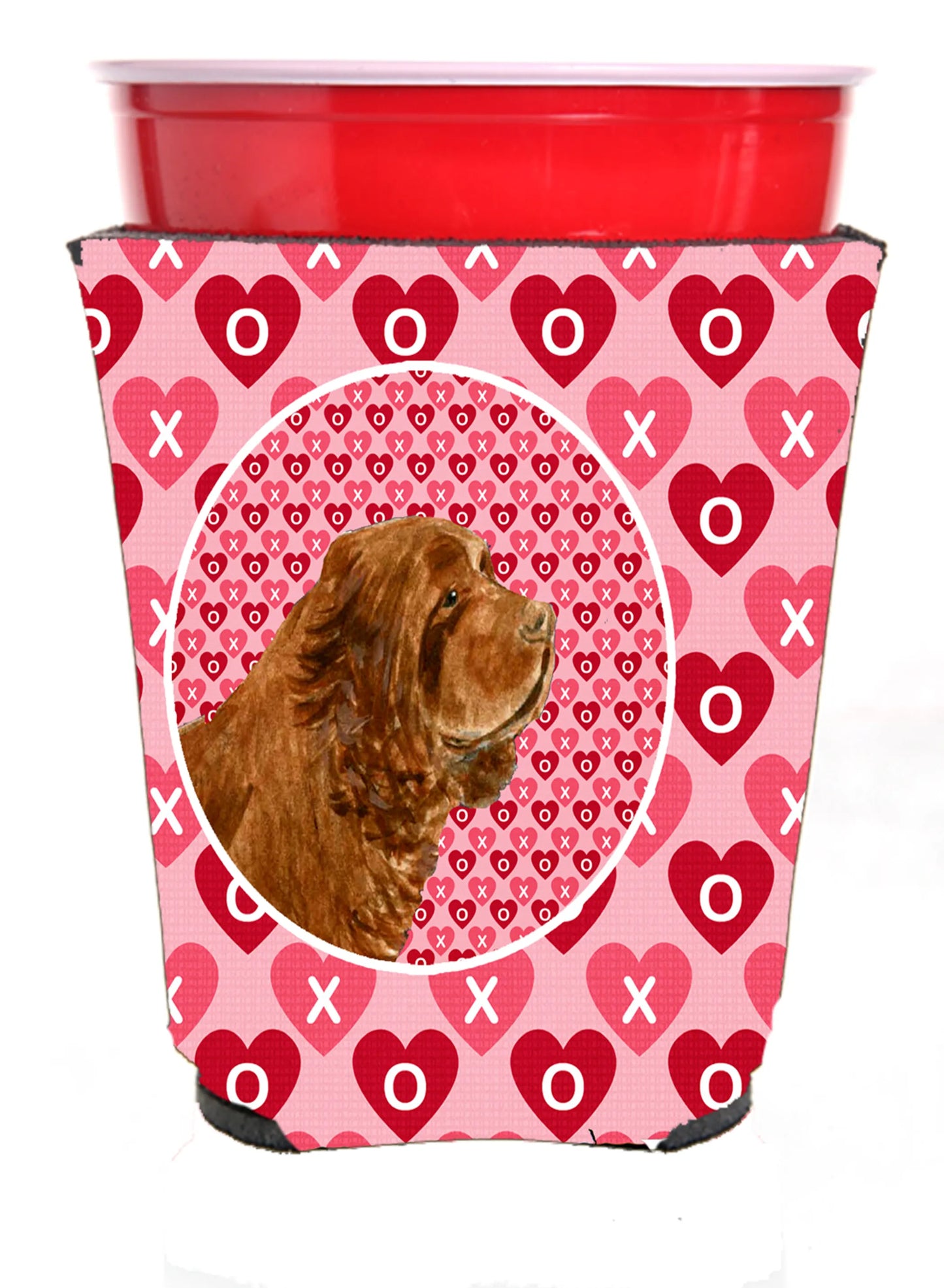 Hearts Love and Valentine's Day Design with Dog Red Solo Cup Hugger