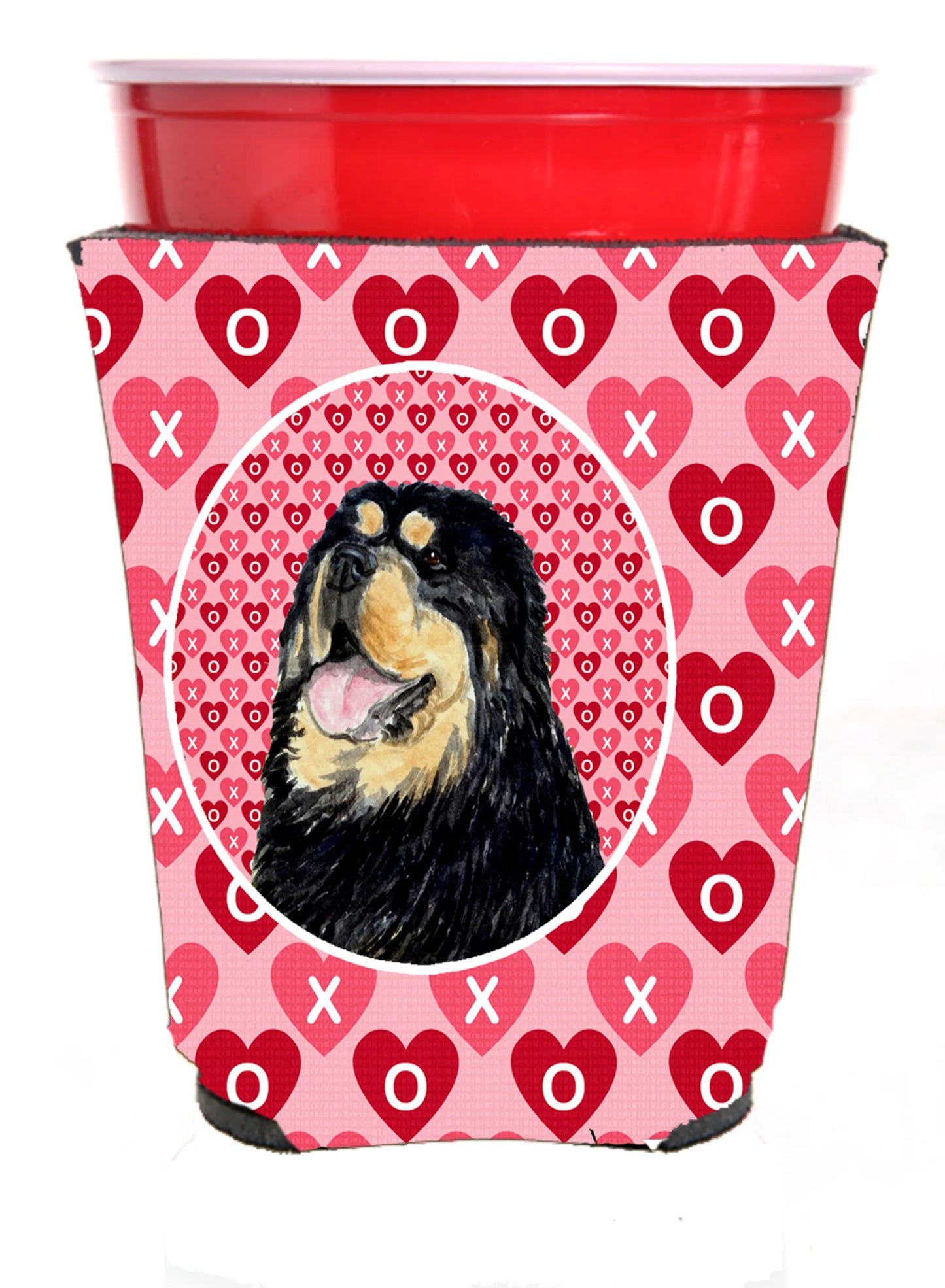 Hearts Love and Valentine's Day Design with Dog Red Solo Cup Hugger