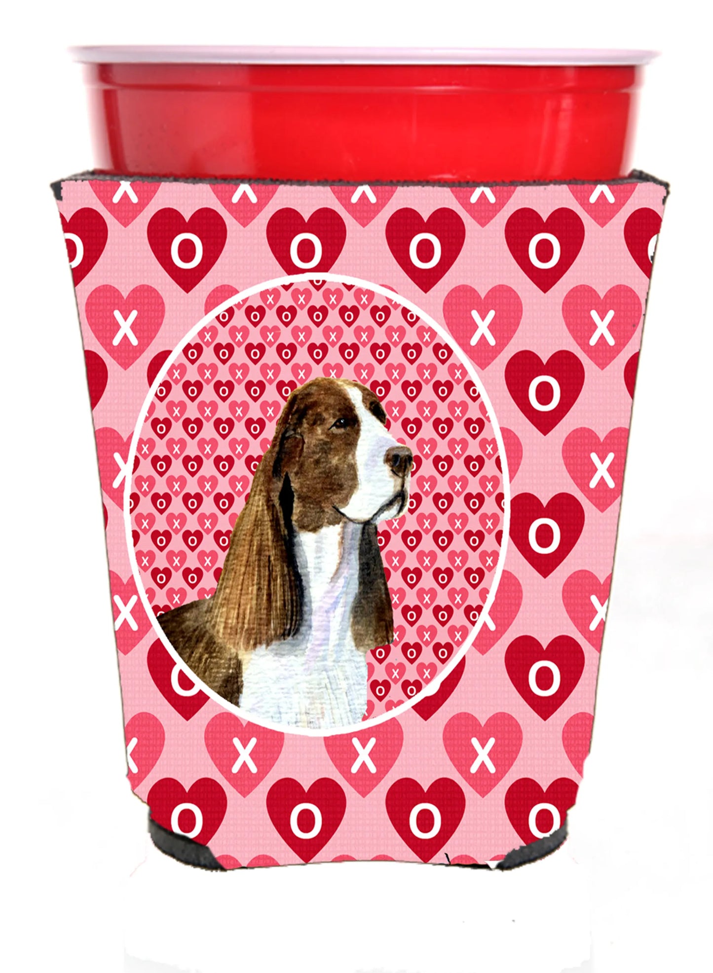 Hearts Love and Valentine's Day Design with Dog Red Solo Cup Hugger