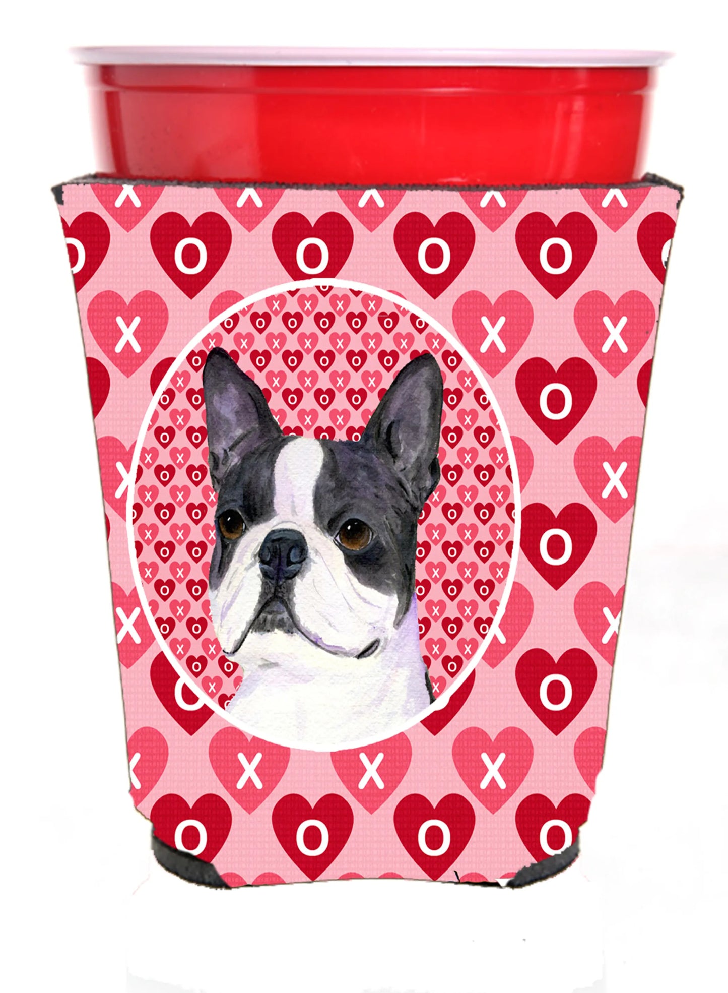 Hearts Love and Valentine's Day Design with Dog Red Solo Cup Hugger