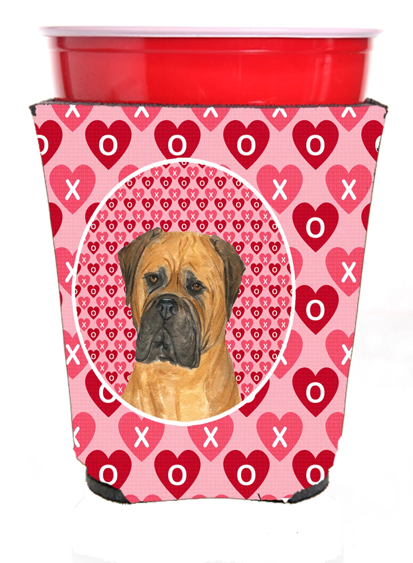 Hearts Love and Valentine's Day Design with Dog Red Solo Cup Hugger