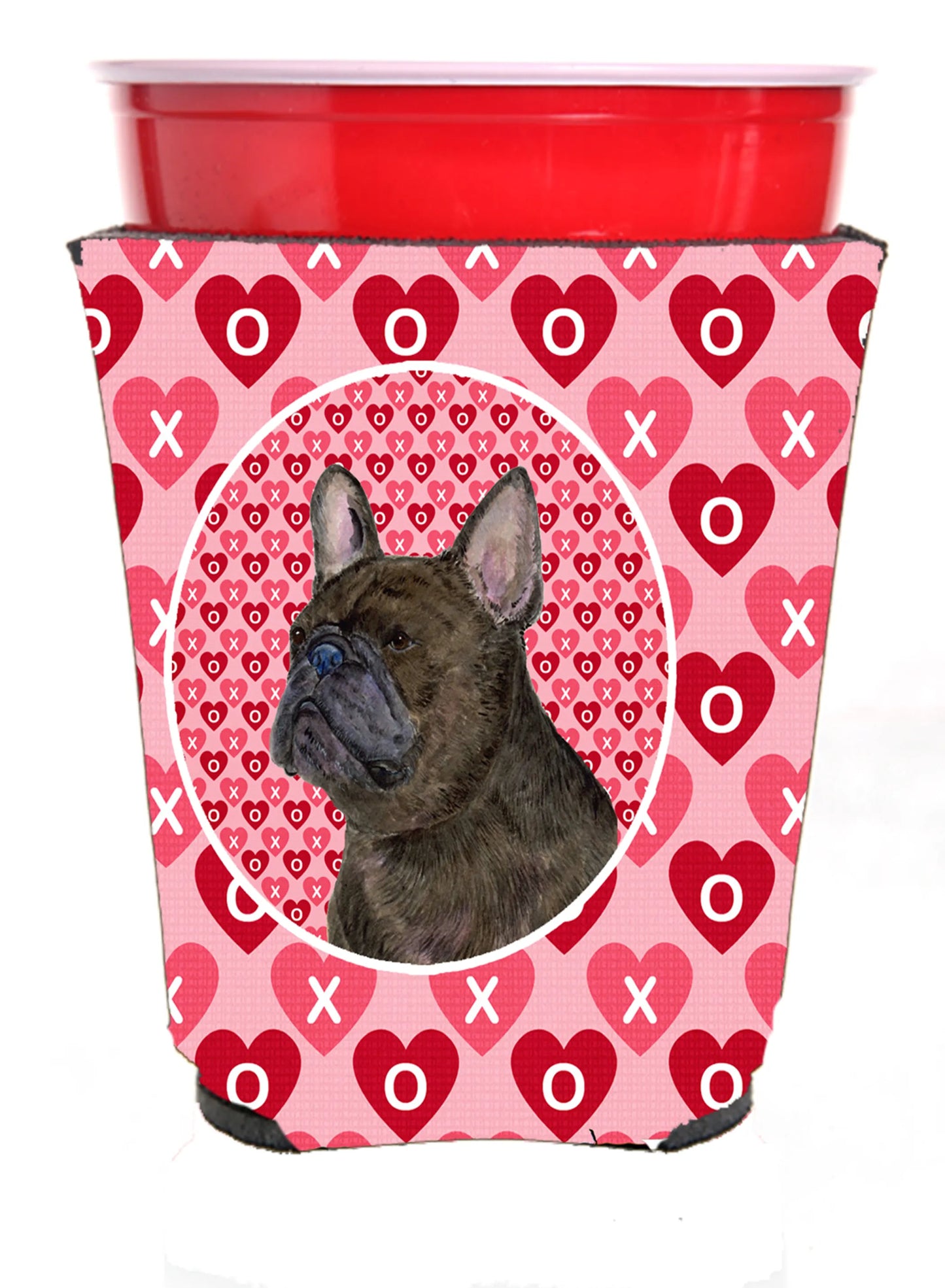 Hearts Love and Valentine's Day Design with Dog Red Solo Cup Hugger