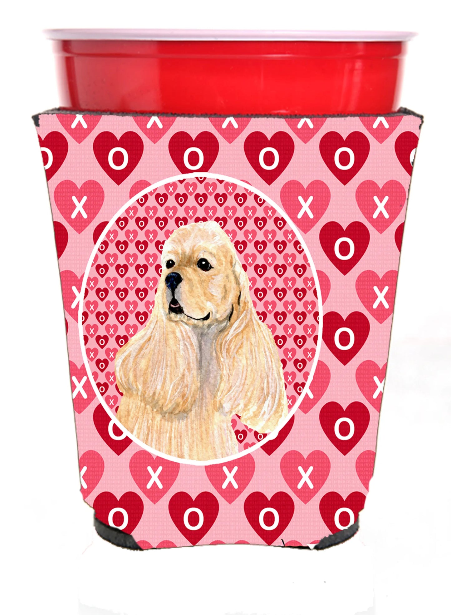 Hearts Love and Valentine's Day Design with Dog Red Solo Cup Hugger