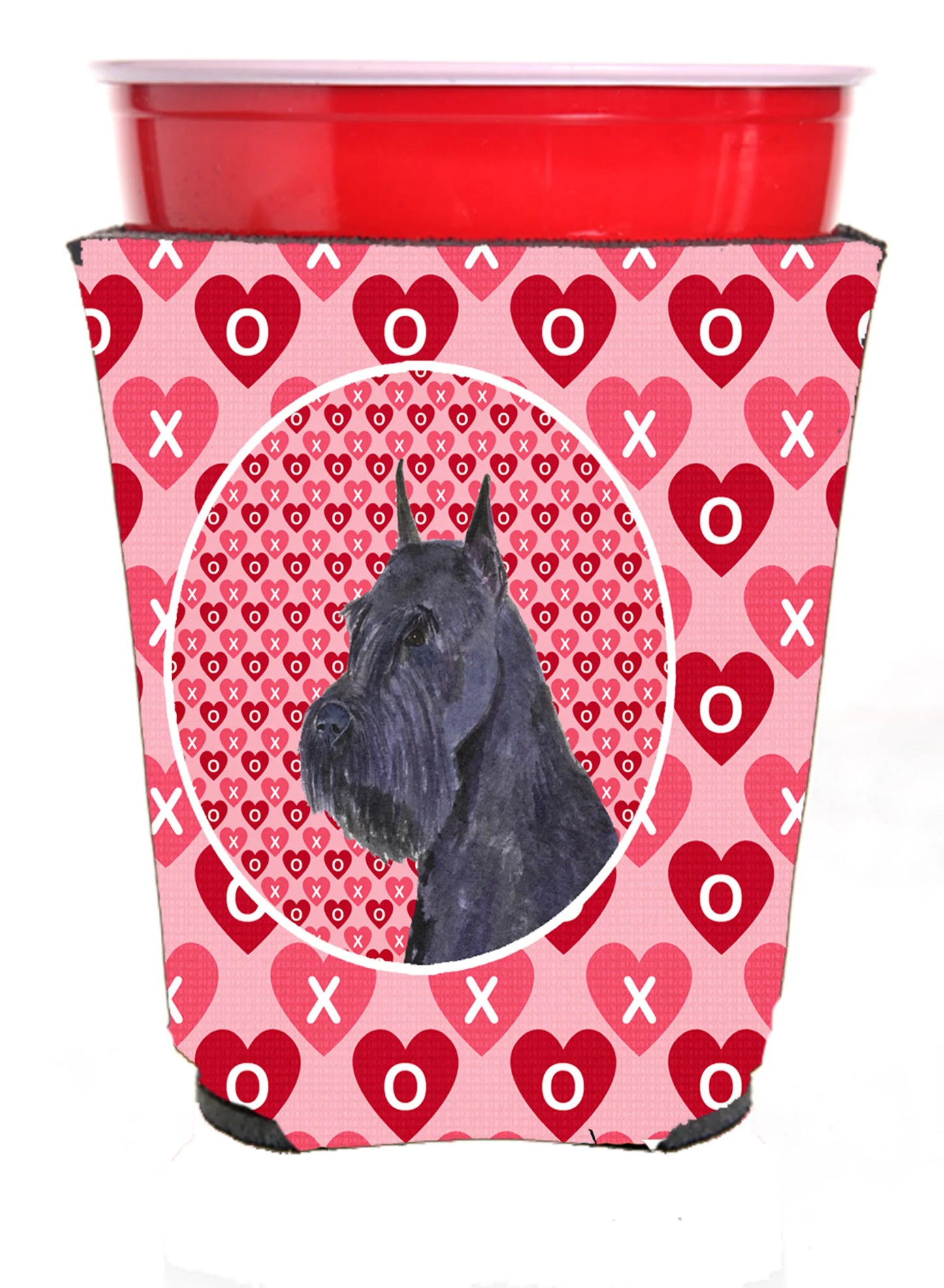 Hearts Love and Valentine's Day Design with Dog Red Solo Cup Hugger