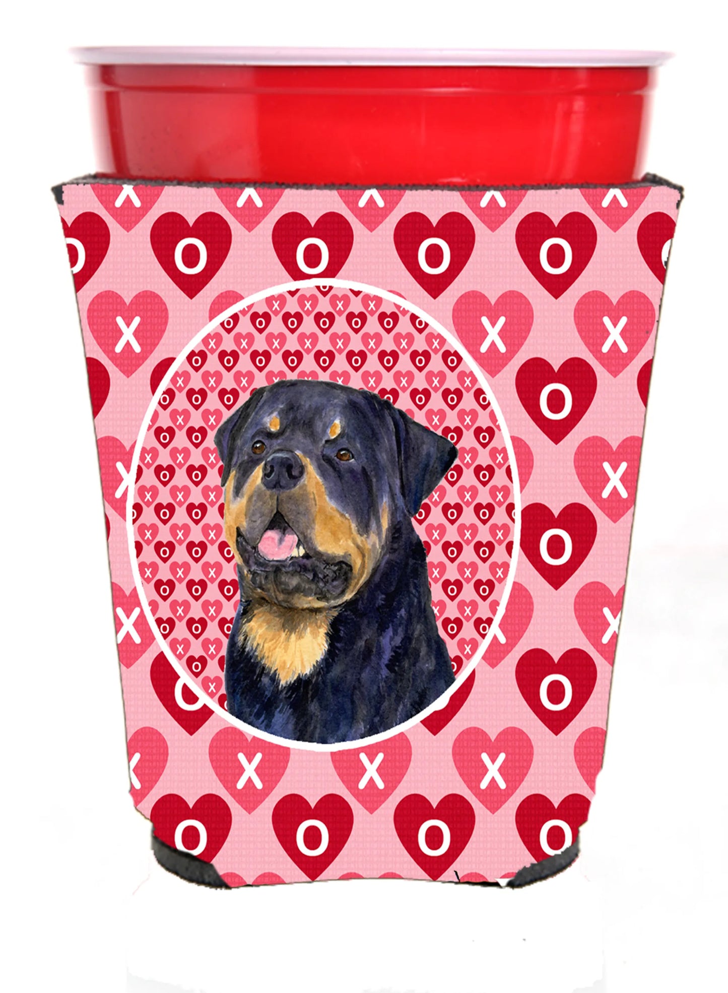 Hearts Love and Valentine's Day Design with Dog Red Solo Cup Hugger