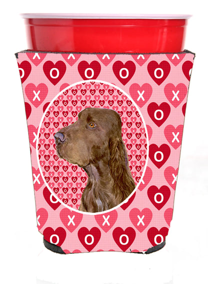 Hearts Love and Valentine's Day Design with Dog Red Solo Cup Hugger