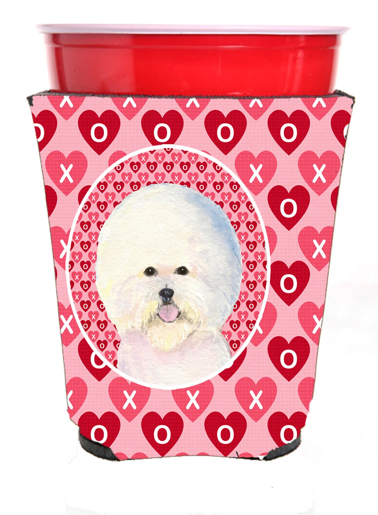 Hearts Love and Valentine's Day Design with Dog Red Solo Cup Hugger