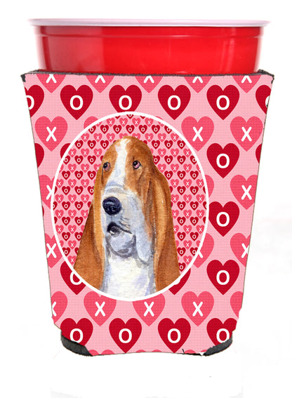 Hearts Love and Valentine's Day Design with Dog Red Solo Cup Hugger