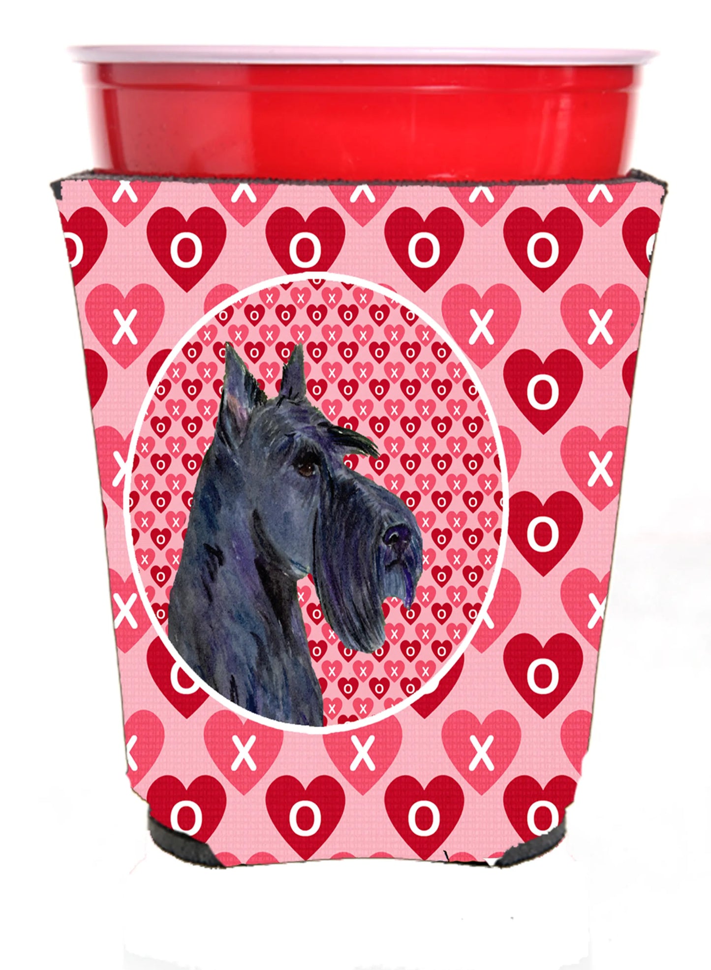 Hearts Love and Valentine's Day Design with Dog Red Solo Cup Hugger