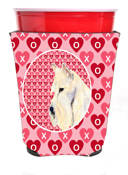 Hearts Love and Valentine's Day Design with Dog Red Solo Cup Hugger