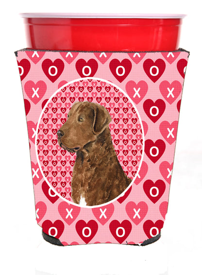 Hearts Love and Valentine's Day Design with Dog Red Solo Cup Hugger