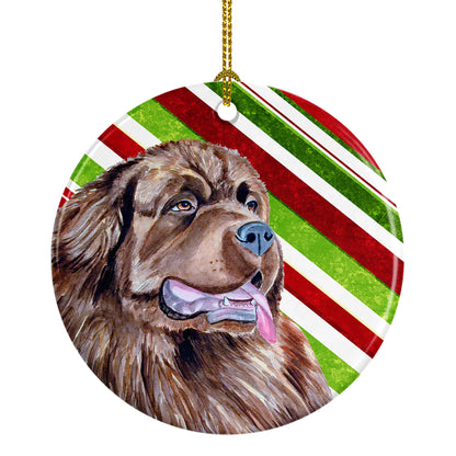 Dog and Christmas Candy Ceramic Ornament