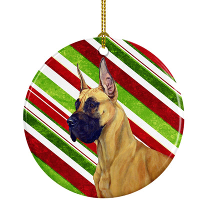 Dog and Christmas Candy Ceramic Ornament