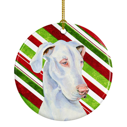 Dog and Christmas Candy Ceramic Ornament