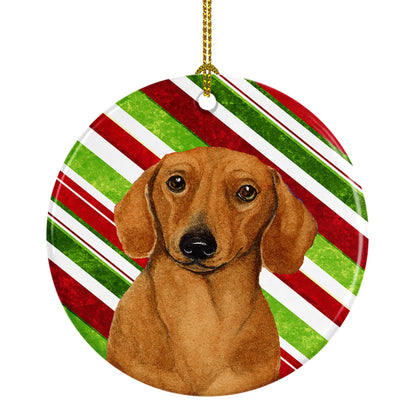 Dog and Christmas Candy Ceramic Ornament