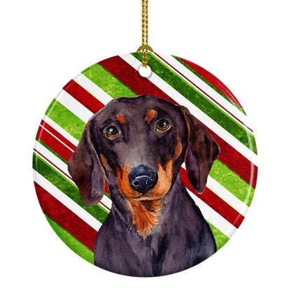 Dog and Christmas Candy Ceramic Ornament