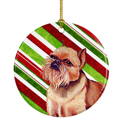 Dog and Christmas Candy Ceramic Ornament