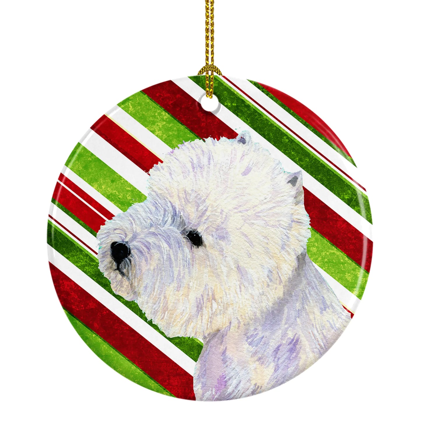 Dog and Christmas Candy Ceramic Ornament