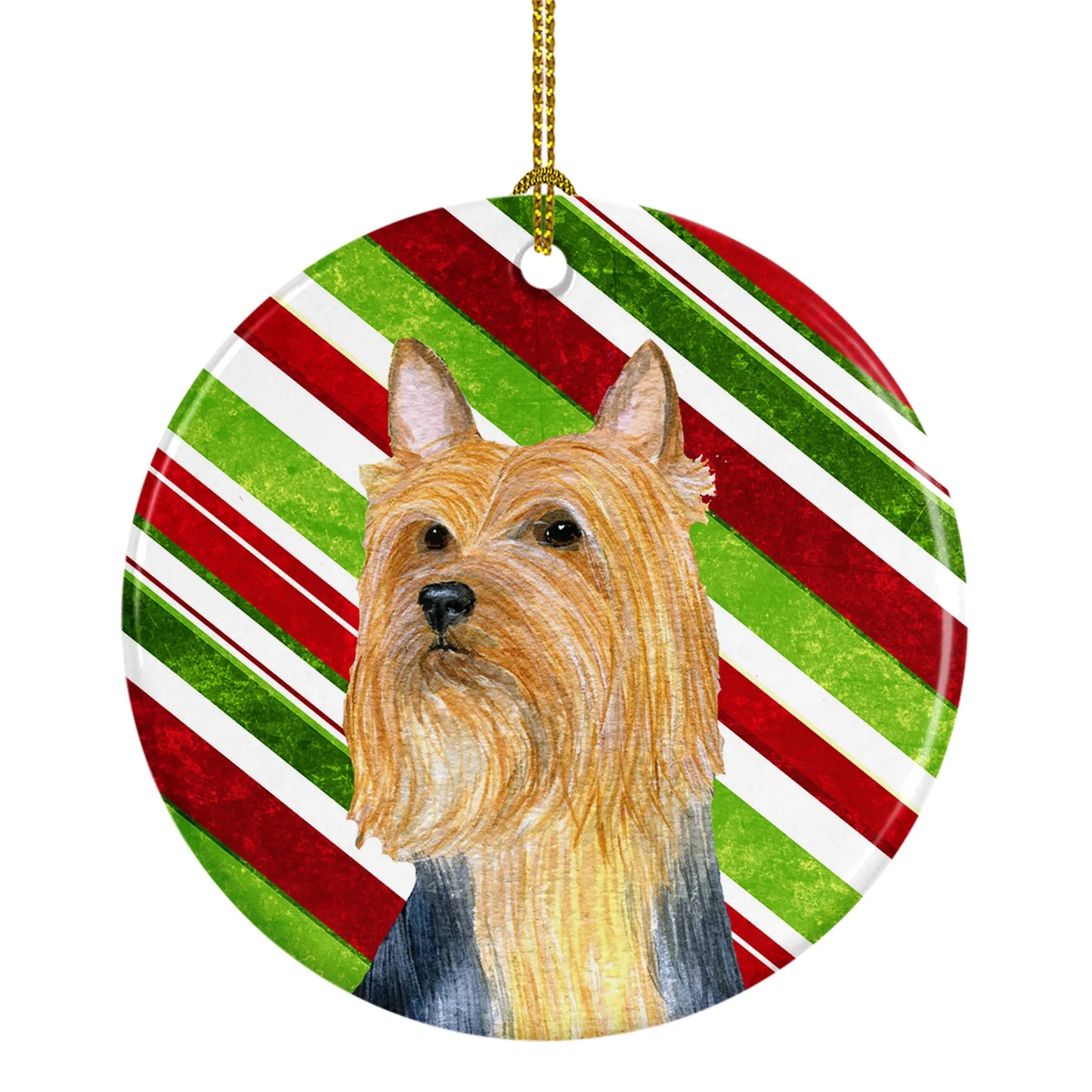 Dog and Christmas Candy Ceramic Ornament