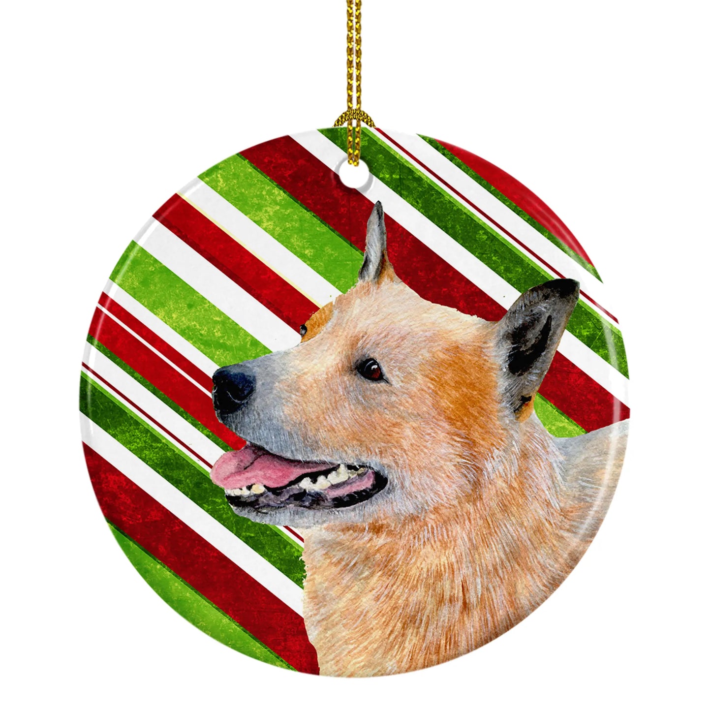 Dog and Christmas Candy Ceramic Ornament