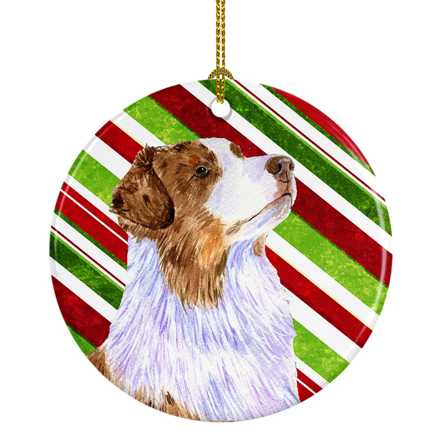 Dog and Christmas Candy Ceramic Ornament