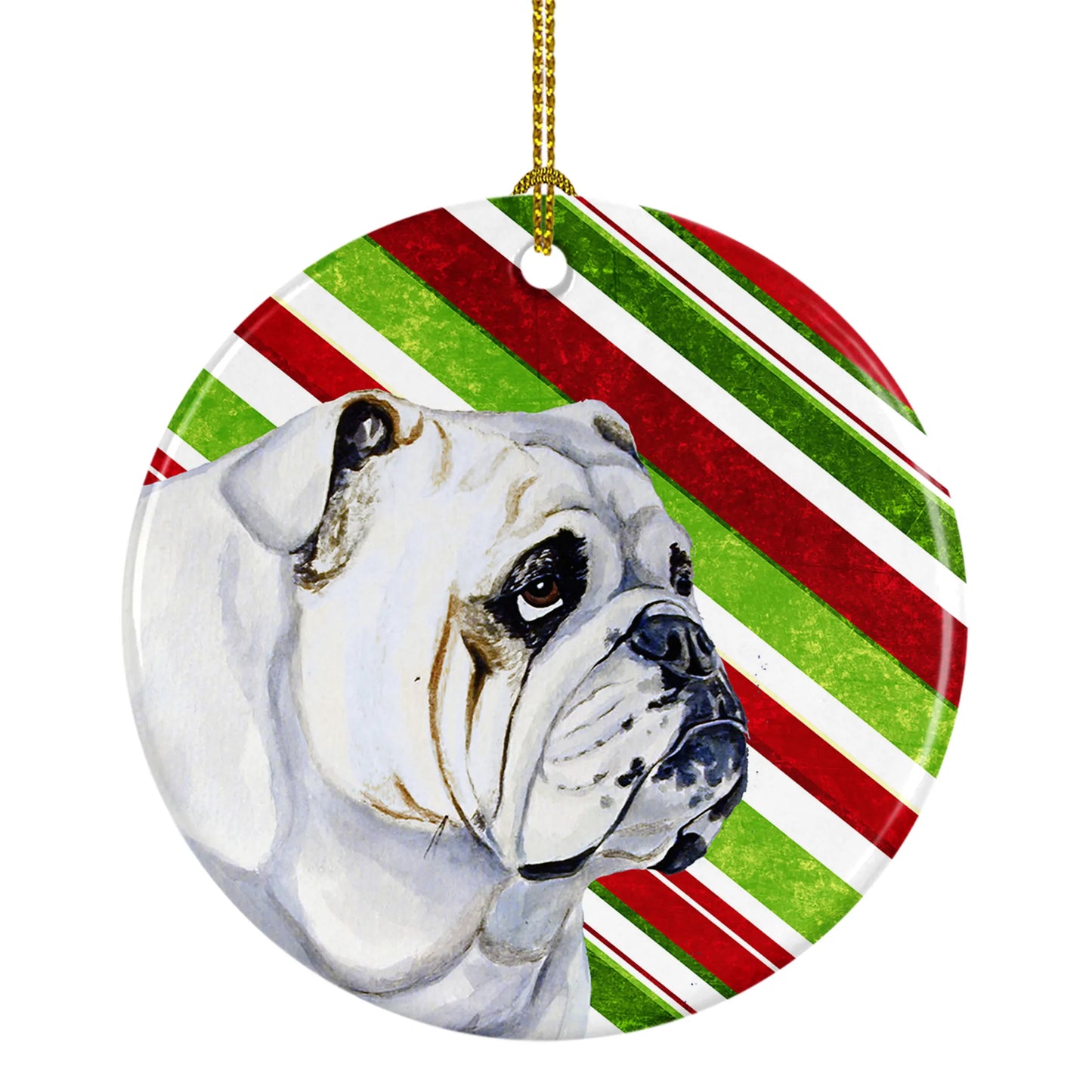 Dog and Christmas Candy Ceramic Ornament