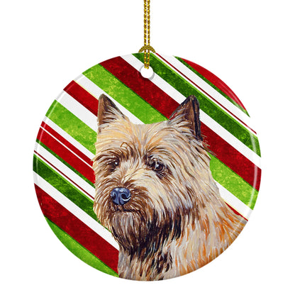 Dog and Christmas Candy Ceramic Ornament