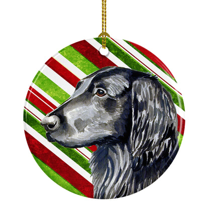 Dog and Christmas Candy Ceramic Ornament