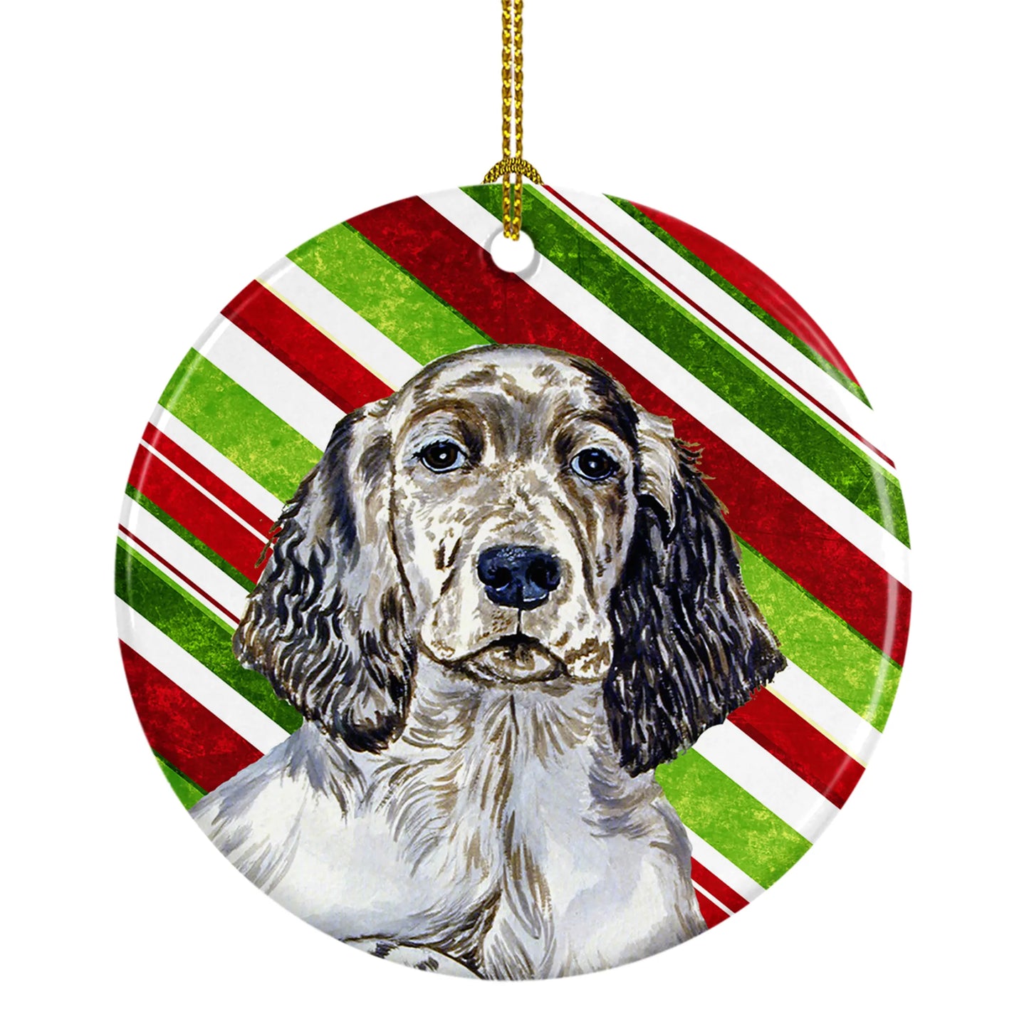 Dog and Christmas Candy Ceramic Ornament