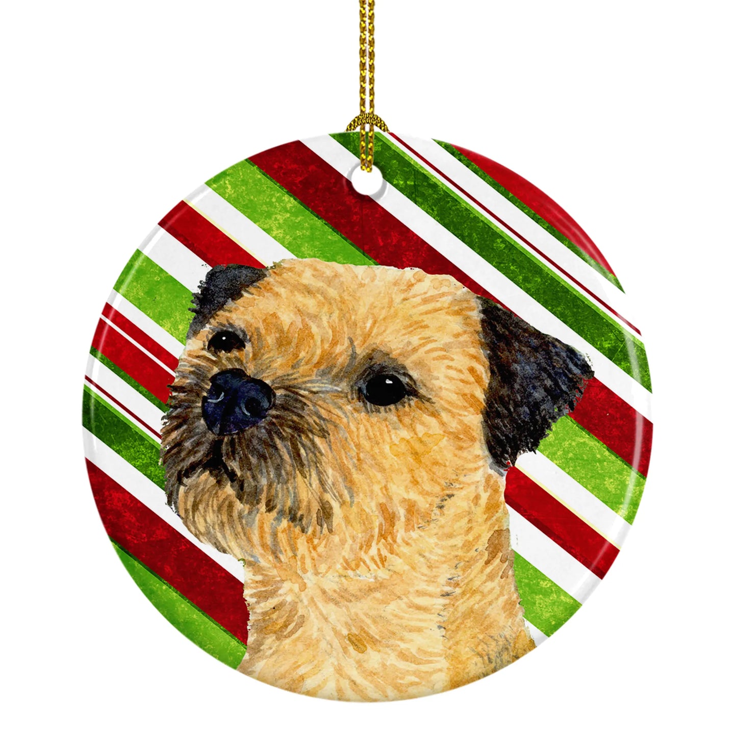 Dog and Christmas Candy Ceramic Ornament