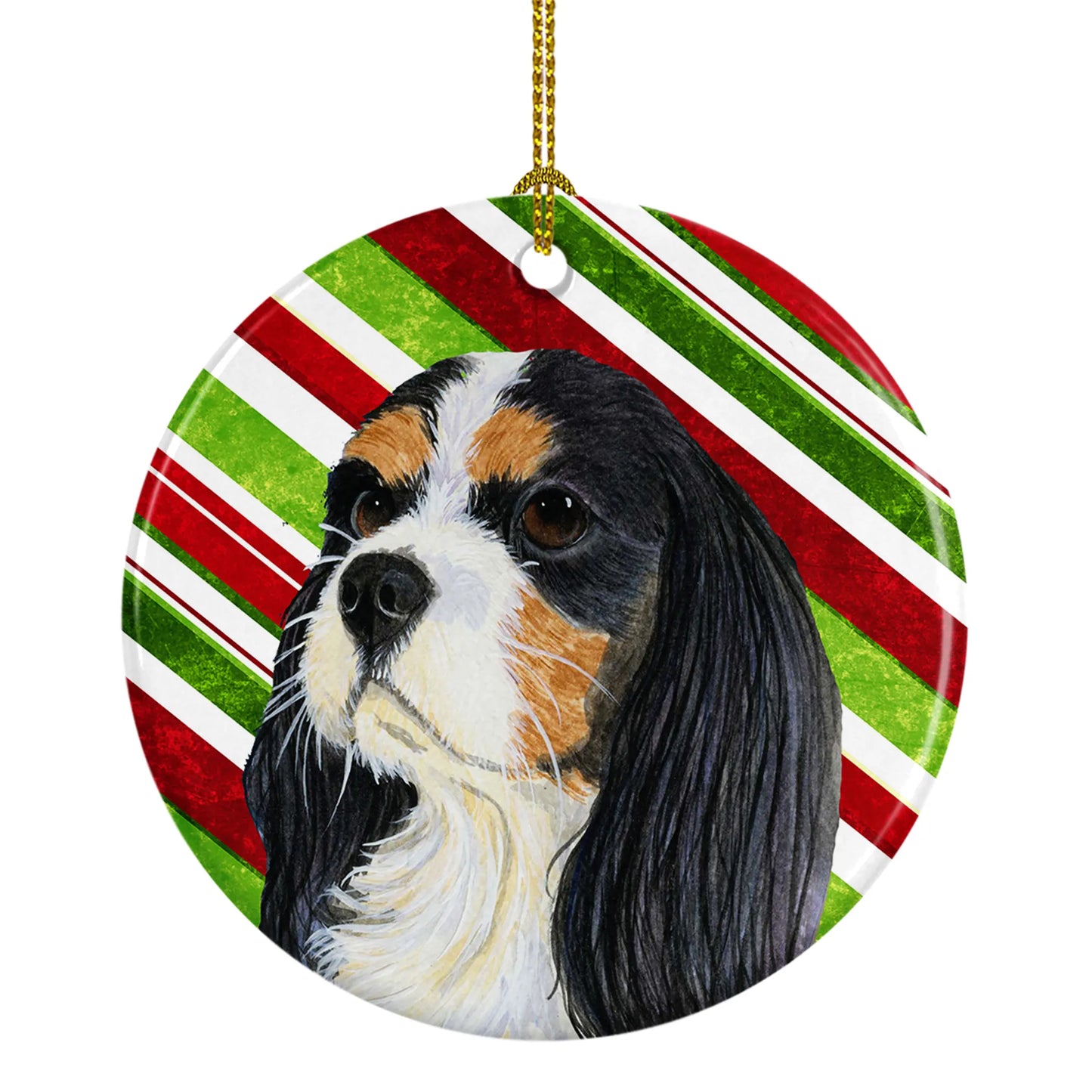 Dog and Christmas Candy Ceramic Ornament