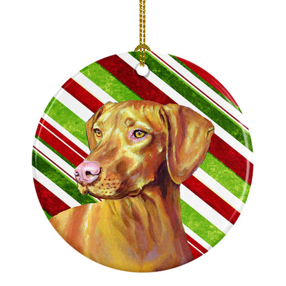 Dog and Christmas Candy Ceramic Ornament